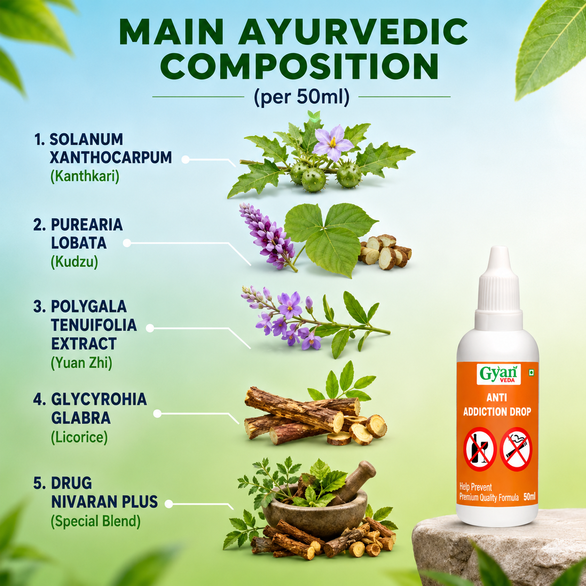 Ayurvedic Anti Addiction Drops (50ml) - Herbal Addiction Care