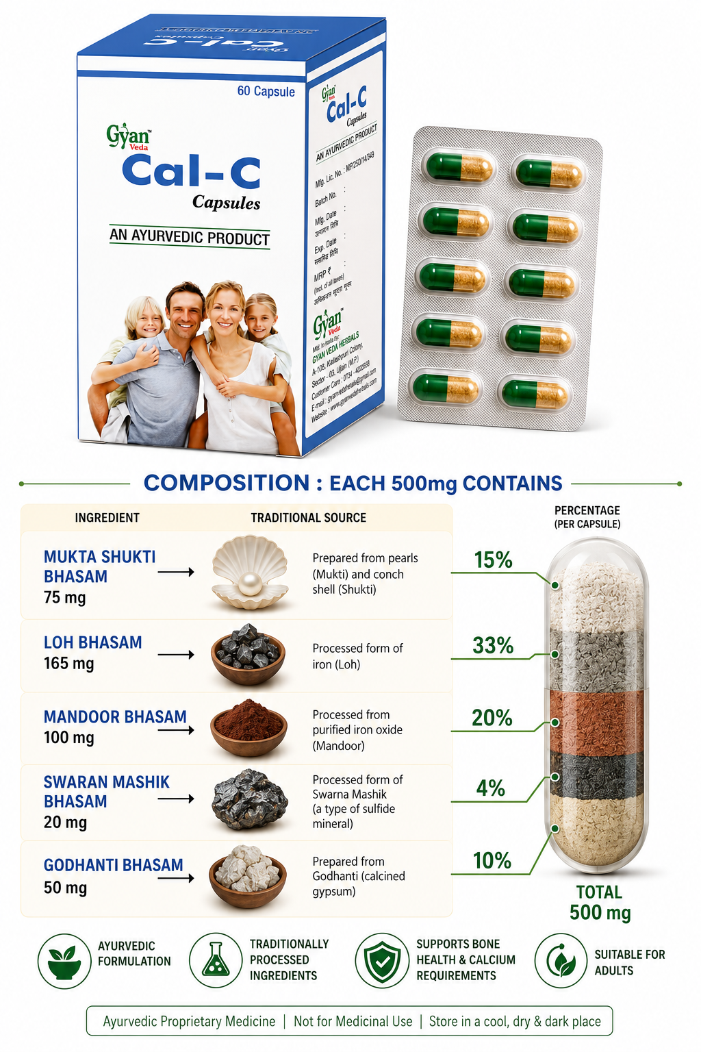 Cal-C Capsules – Natural Calcium & Bone Strength Supplement
