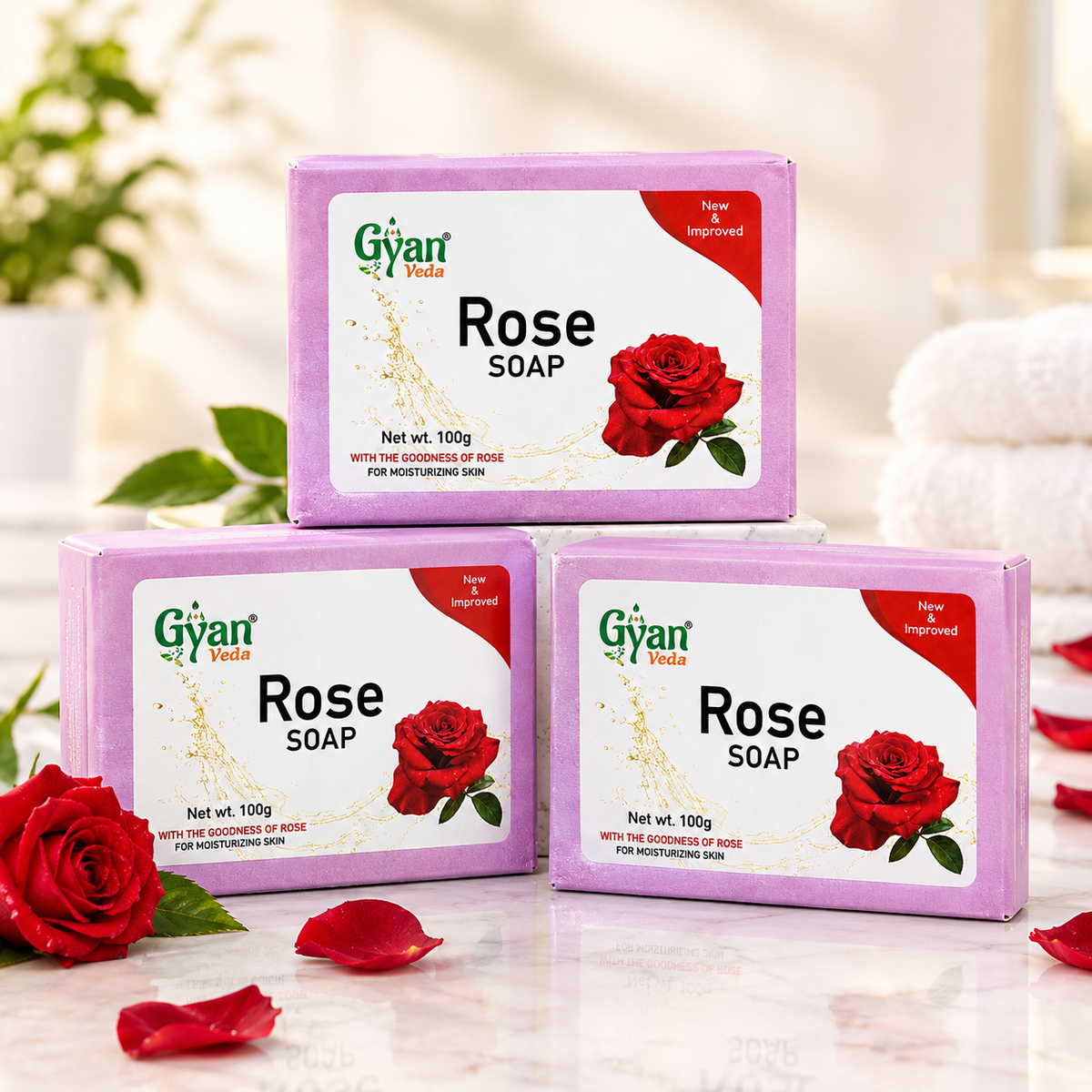 Gyanveda Natural Rose Bath Soap - Hydrating Floral Cleanser