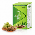 Gyan Triphala Kadha 500ml Ayurvedic digestion supplement box and natural ingredients on a white background